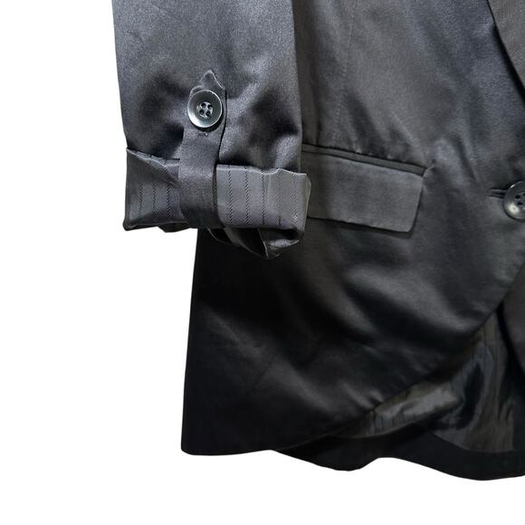 Hinge Nordstrom Silk Blend Satin Tuxedo Blazer 1 Button Roll Tab Black Medium - Picture 6 of 12